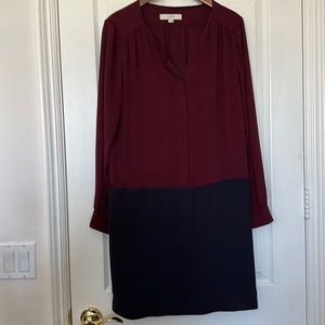 Loft burgundy and navy v-neck dress. Large. Excellent condition.